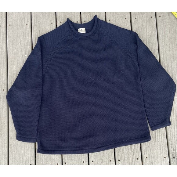 Vintage L.L. Bean Cotton Navy Blue Sweater 1985 Made in Hong Kong Men's XL - Picture 2 of 11
